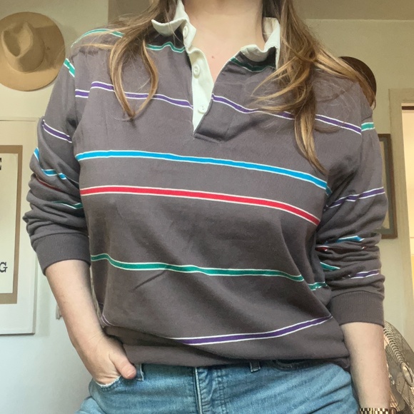 90 style oversized rugby polo with stripes - Picture 1 of 7